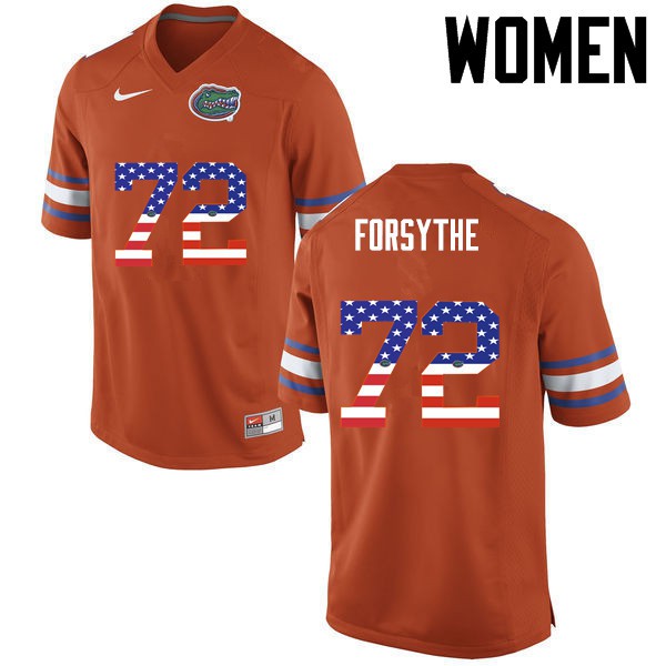 Florida Gators Women #72 Stone Forsythe College Football Jersey USA Flag Fashion Orange